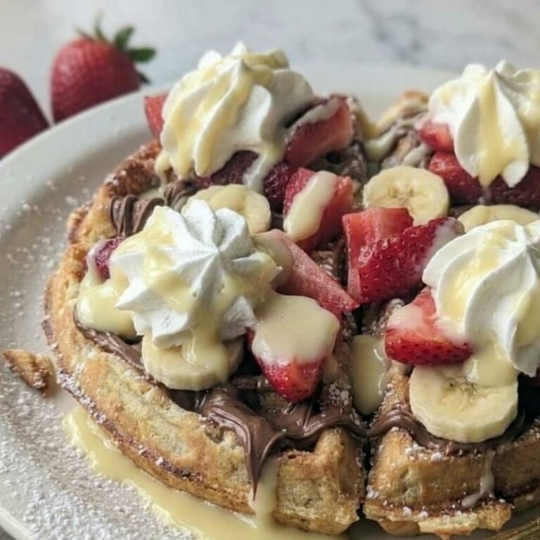 Royal Waffle with strawberries, banana and whipped cream
